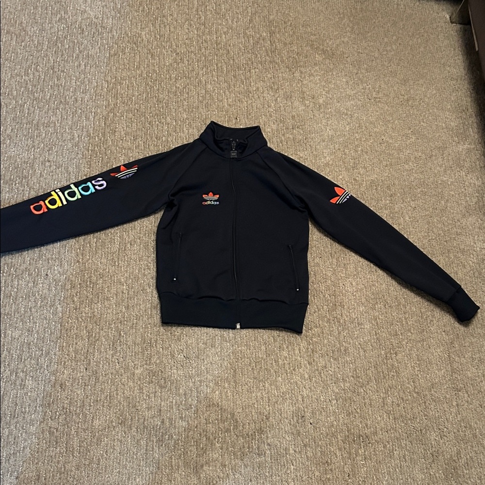 adidas Black Track Jacket with Multicolor Logo